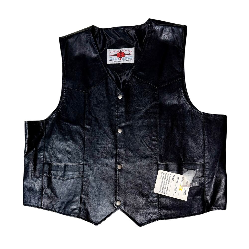 Bike Star Genuine Leather Motorcycle Vest Black 3X Classic Biker Snap Front NWT